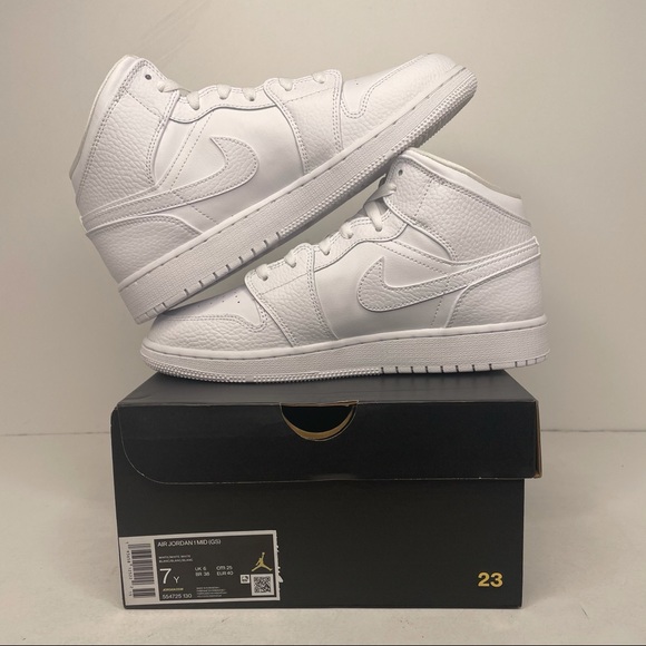 Nike Air Jordan 1 Retro Mid GS Triple White NEW - Picture 3 of 4